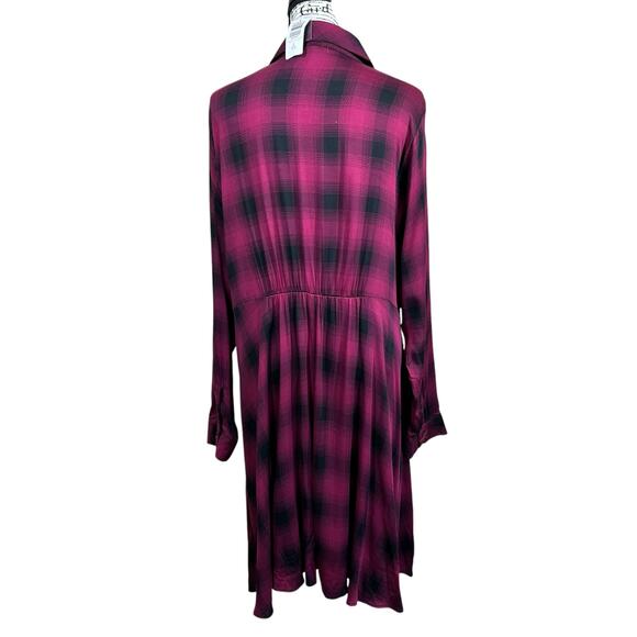 Torrid Purple Black Plaid Rayon Long Sleeve Button Dress Size 2(2X) cottagecore - Picture 2 of 16
